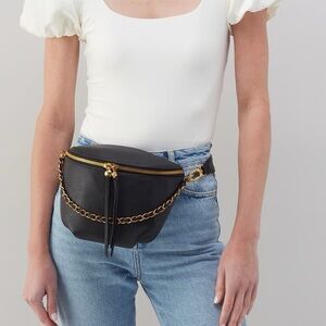 New HOBO Black pebbled soft Leather Chain Bag SLing belt bag purse crossbody